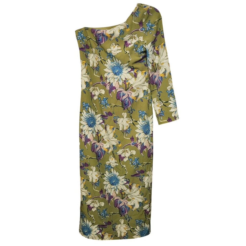 Hyacinth House Odelia Floral One Shoulder Dress Size Small Green Purple Maxi
